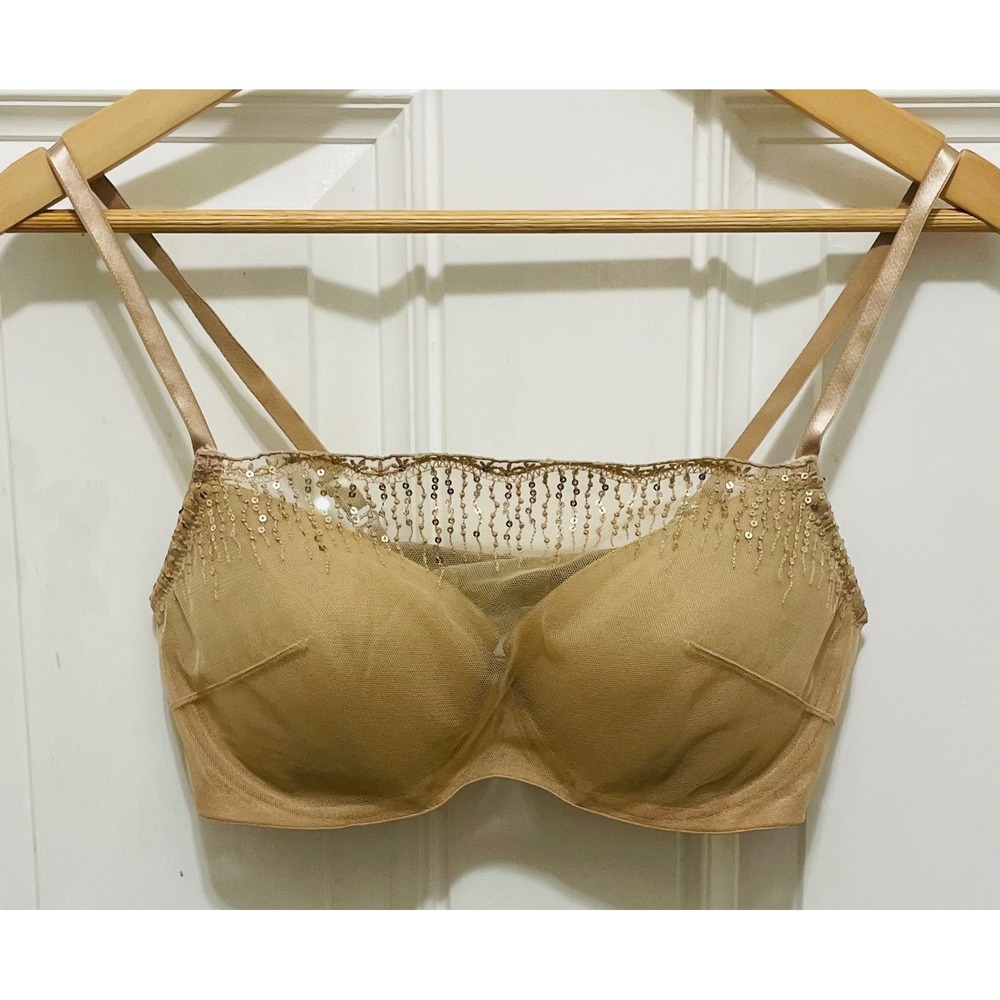 Soma Sequin Bra Sheer Tulle‎ Overlay Padded Demi Bra 36C